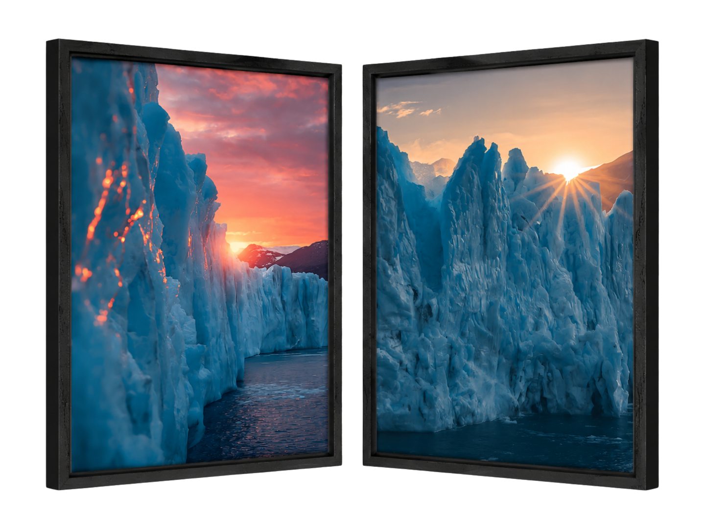 Two premium Studio Black framed artworks presented in perspective